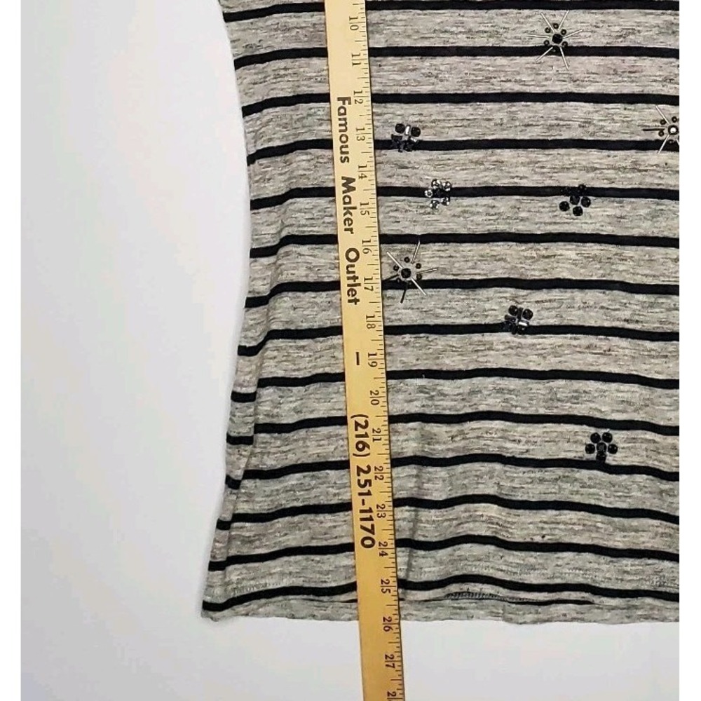 Madewell Linen Tshirt Women XS Sequin Gray Coastal Nautical Stars Stripe - Picture 5 of 8